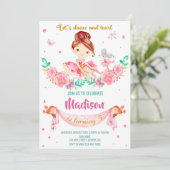 Uitnodiging voor verjaardag van Ballerina (Staand voorkant)