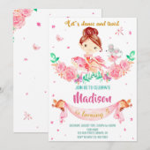 Uitnodiging voor verjaardag van Ballerina (Voorkant / Achterkant)