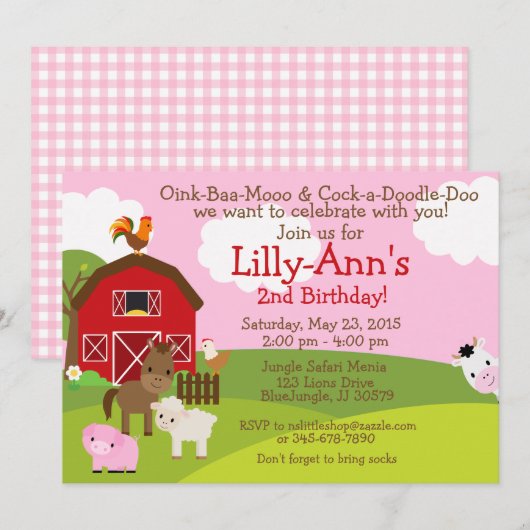 Uitnodiging voor verjaardag van Barnyard (Voorkant / Achterkant)