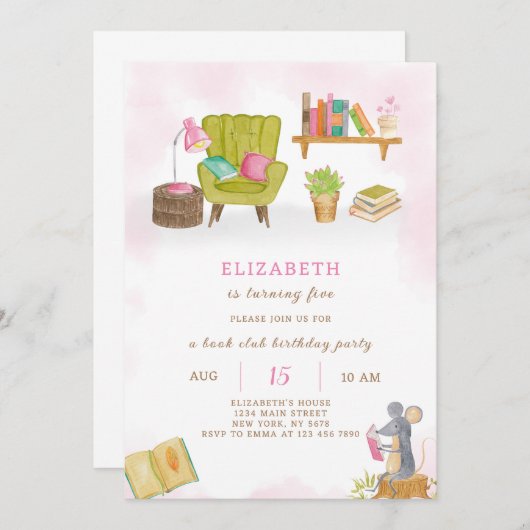 Uitnodiging voor verjaardag van bibliotheek (Voorkant / Achterkant)