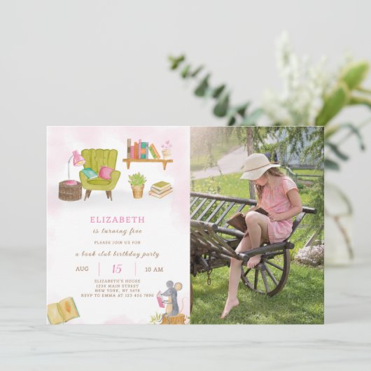 Uitnodiging voor verjaardag van bibliotheek met fo (Staand voorkant)