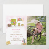 Uitnodiging voor verjaardag van bibliotheek met fo (Voorkant / Achterkant)