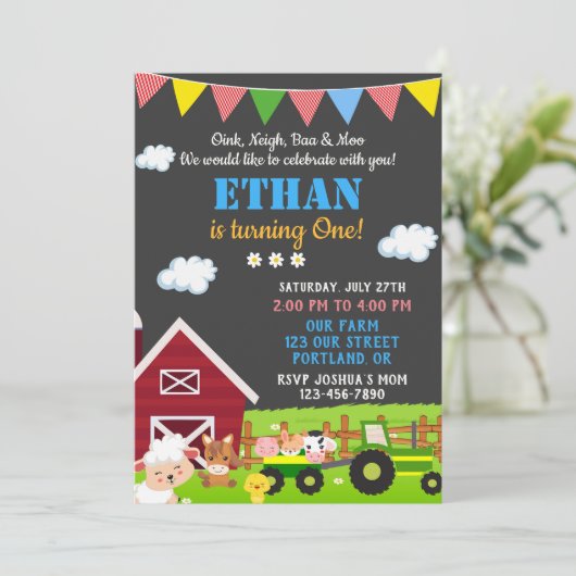 Uitnodiging voor verjaardag van boerderij Roodbarn (Staand voorkant)