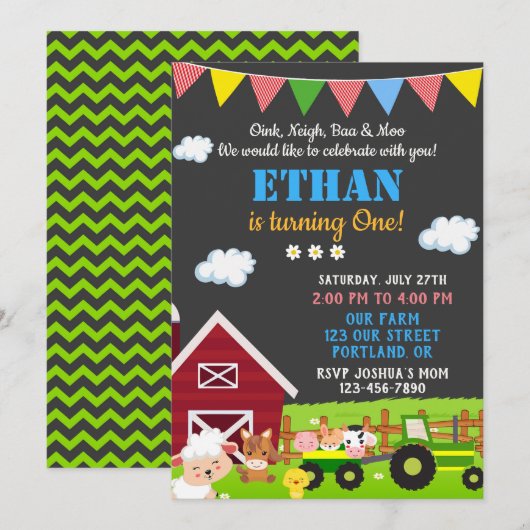 Uitnodiging voor verjaardag van boerderij Roodbarn (Voorkant / Achterkant)