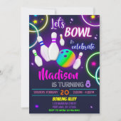 Uitnodiging voor verjaardag van Bowling Neon Glow (Voorkant)