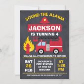 Uitnodiging voor verjaardag van brandweerauto of b (Voorkant)