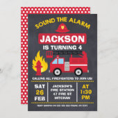 Uitnodiging voor verjaardag van brandweerauto of b (Voorkant / Achterkant)