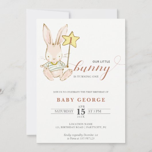 Uitnodiging voor verjaardag van Bunny baby (Voorkant)