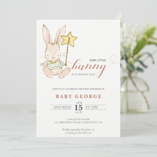 Uitnodiging voor verjaardag van Bunny baby (Staand voorkant)