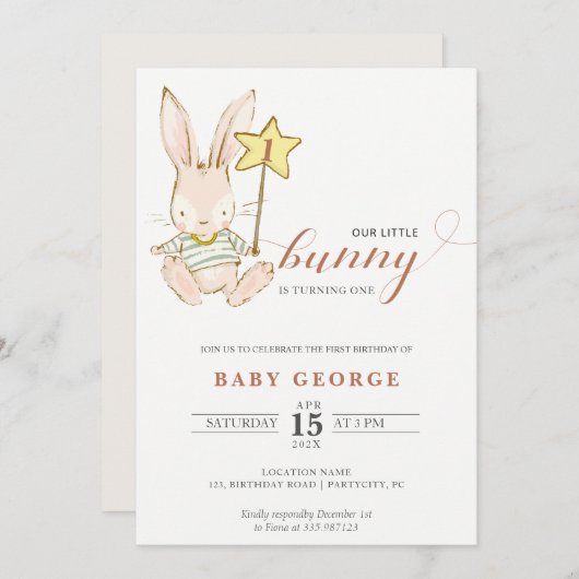 Uitnodiging voor verjaardag van Bunny baby (Voorkant / Achterkant)
