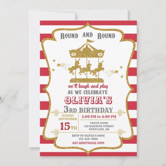 Uitnodiging voor verjaardag van Carrousel (Voorkant)