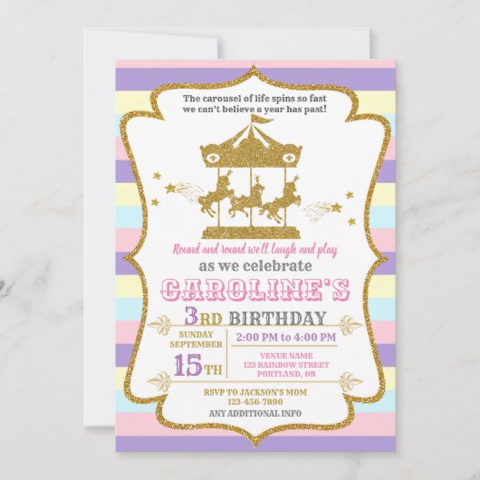 Uitnodiging voor verjaardag van Carrousel (Voorkant)
