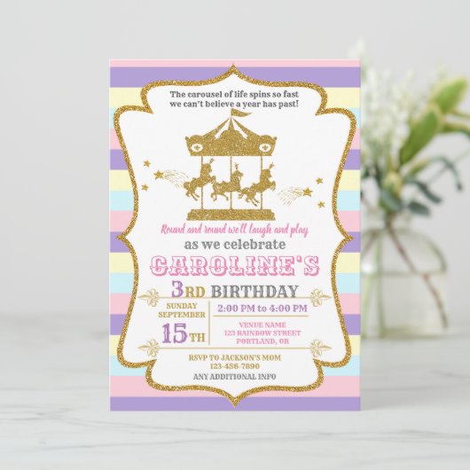 Uitnodiging voor verjaardag van Carrousel (Staand voorkant)