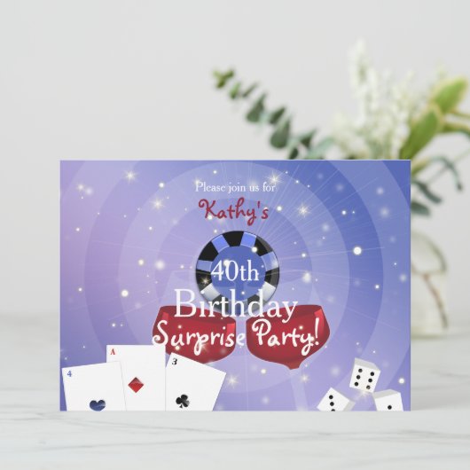 Uitnodiging voor verjaardag van Casino-Vegas-stijl (Staand voorkant)