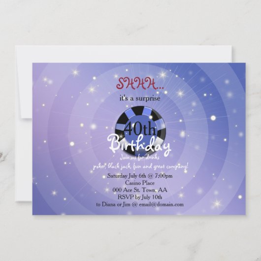 Uitnodiging voor verjaardag van Casino-Vegas-stijl (Achterkant)