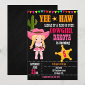 Uitnodiging voor verjaardag van Cowgirl Land Weste (Voorkant / Achterkant)