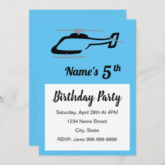 Uitnodiging voor verjaardag van de helikopter (Voorkant / Achterkant)