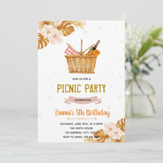 Uitnodiging voor verjaardag van de picknick tea pa (Staand voorkant)