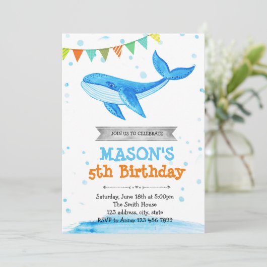 Uitnodiging voor verjaardag van de walvis (Staand voorkant)