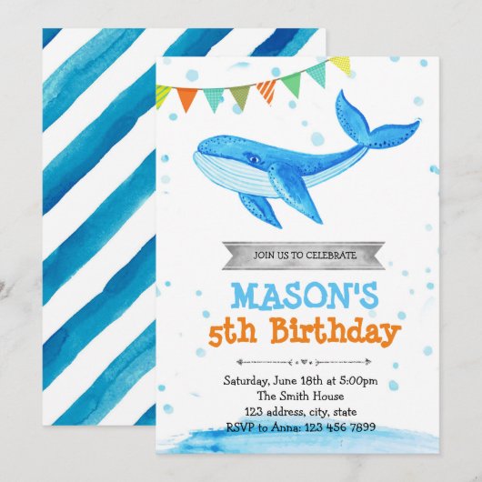 Uitnodiging voor verjaardag van de walvis (Voorkant / Achterkant)