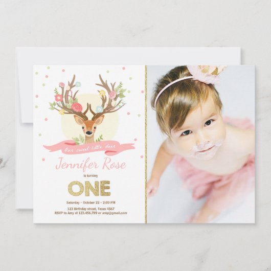 Uitnodiging voor verjaardag van Deer Antlers Woodl (Voorkant)