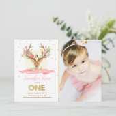 Uitnodiging voor verjaardag van Deer Antlers Woodl (Staand voorkant)
