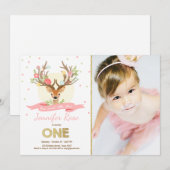 Uitnodiging voor verjaardag van Deer Antlers Woodl (Voorkant / Achterkant)