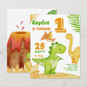 Uitnodiging voor verjaardag van Dinosaur (Voorkant / Achterkant)