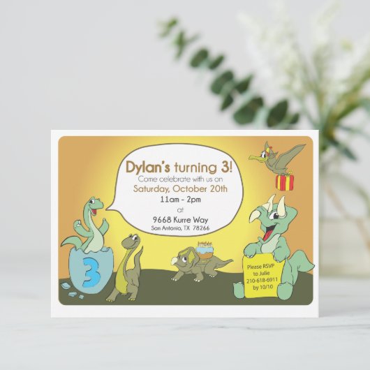 Uitnodiging voor verjaardag van Dinosaur (Staand voorkant)
