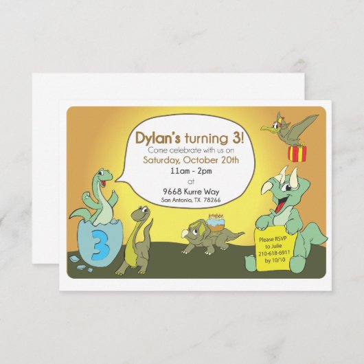 Uitnodiging voor verjaardag van Dinosaur (Voorkant / Achterkant)