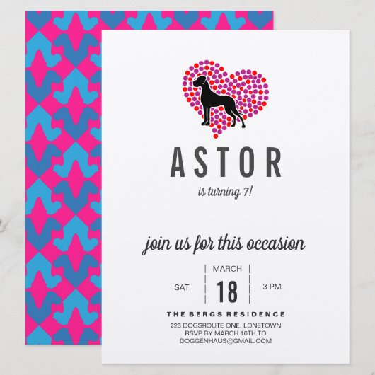 Uitnodiging voor verjaardag van een Duitse Dog (Voorkant / Achterkant)