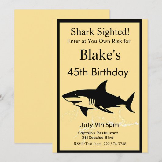 Uitnodiging voor verjaardag van een haai, aanval v (Voorkant / Achterkant)