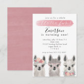 Uitnodiging voor verjaardag van Floral Llama (Voorkant / Achterkant)