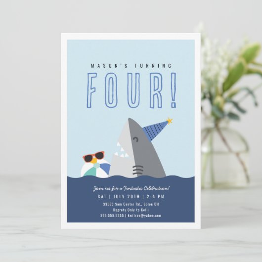 Uitnodiging voor verjaardag van haai (Staand voorkant)