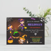 Uitnodiging voor verjaardag van Halloween Witch sa (Staand voorkant)