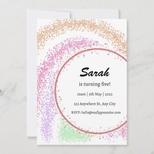uitnodiging voor verjaardag van het kleurrijke en  (Voorkant)