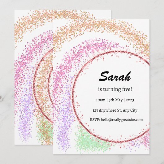 uitnodiging voor verjaardag van het kleurrijke en  (Voorkant / Achterkant)