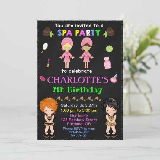 Uitnodiging voor verjaardag van het Kusje Glamor n (Staand voorkant)