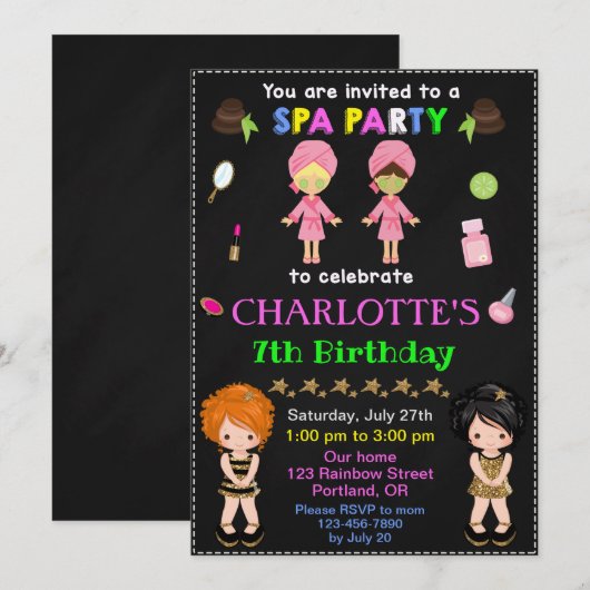 Uitnodiging voor verjaardag van het Kusje Glamor n (Voorkant / Achterkant)