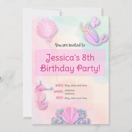 Uitnodiging voor verjaardag van het regenboogmeisj (Voorkant)