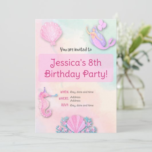 Uitnodiging voor verjaardag van het regenboogmeisj (Staand voorkant)