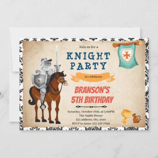 Uitnodiging voor verjaardag van het thema Knight p (Voorkant)