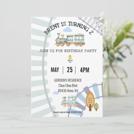 Uitnodiging voor verjaardag van het treinthema (Staand voorkant)