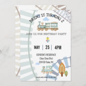 Uitnodiging voor verjaardag van het treinthema (Voorkant / Achterkant)