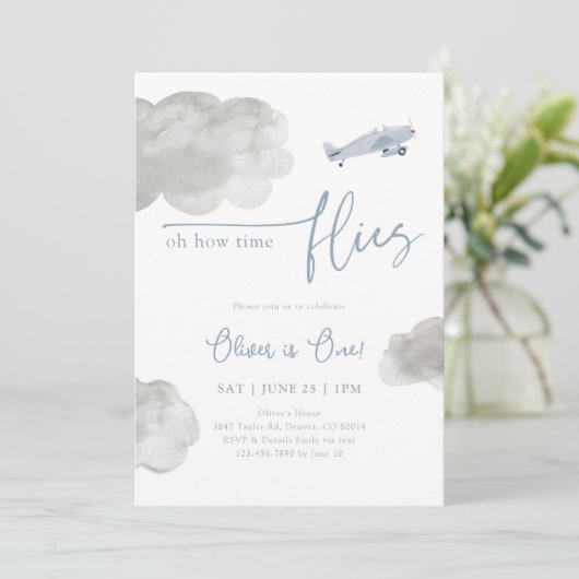Uitnodiging voor verjaardag van het vliegtuig (Staand voorkant)
