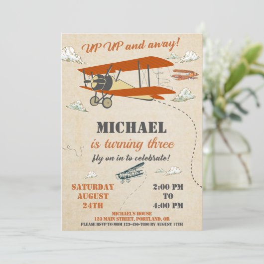 Uitnodiging voor verjaardag van het vliegtuig Uitn (Staand voorkant)