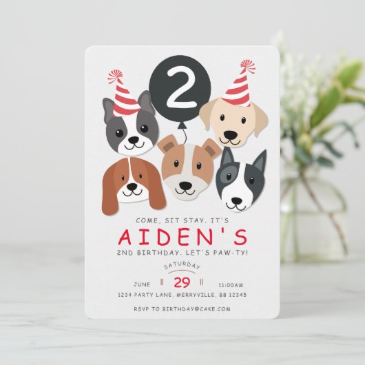 Uitnodiging voor verjaardag van hond (Staand voorkant)