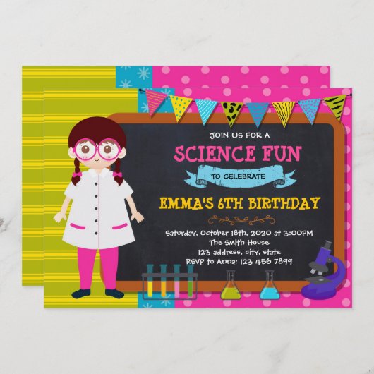 Uitnodiging voor verjaardag van juffrouw wetenscha (Voorkant / Achterkant)