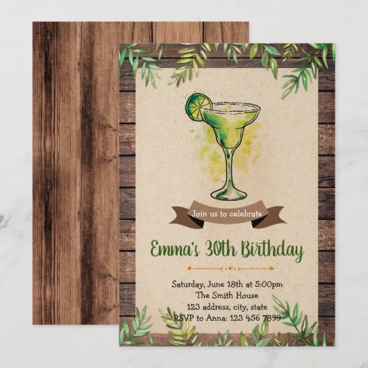 Uitnodiging voor verjaardag van Margarita fiesta (Voorkant / Achterkant)