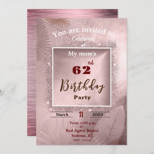 Uitnodiging voor verjaardag van moeder (Voorkant / Achterkant)